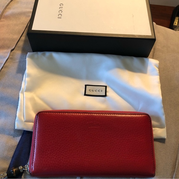 Gucci Red Leather Bamboo Zipper Long Zippy Wallet with dustbag and box - Picture 15 of 15